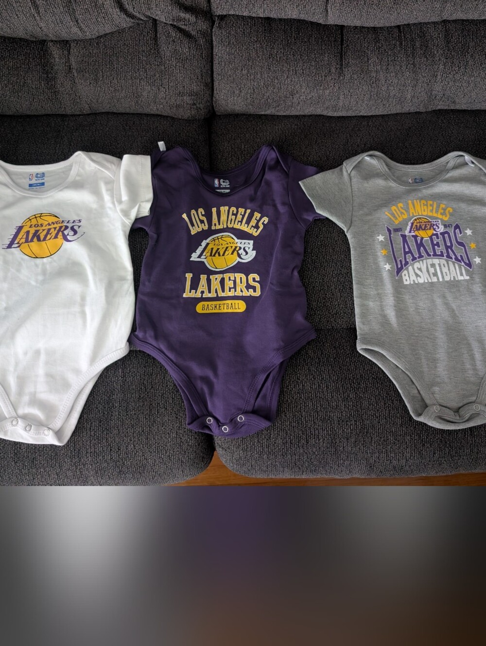Los Angeles Lakers Baby Bodysuit Set - Purple, White, Gray